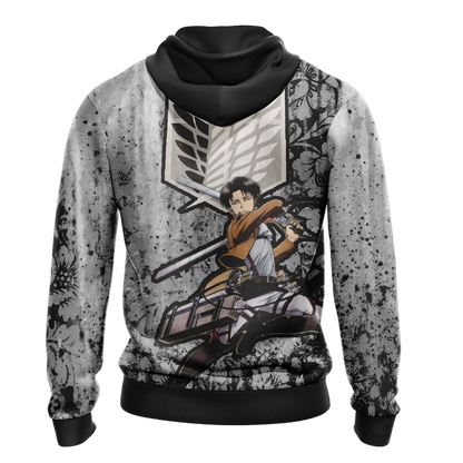 Attack On Titan Hoodie Levi Ackerman In Fight Graphic Hoodie Black Gray Unisex - Cozy Hoodie For Cold Weather