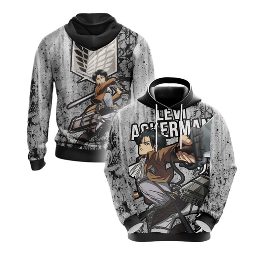 Attack On Titan Hoodie Levi Ackerman In Fight Graphic Hoodie Black Gray Unisex - Cozy Hoodie For Cold Weather