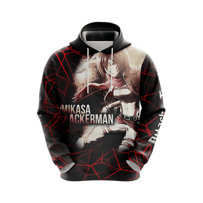 Attack On Titan Hoodie Attack On Titan Mikasa Ackerman In Action Hoodie Black Red Unisex - Cozy Hoodie For Cold Weather