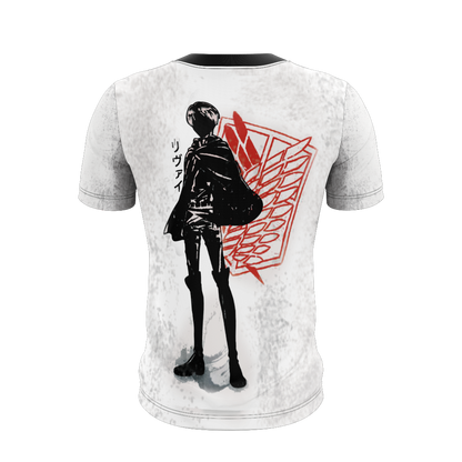 Attack On Titan T-Shirt Levi Ackerman Silhouette Cherry Blossom T-Shirt White Black Unisex - Trendy Gift For Men & Women