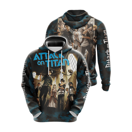 Attack On Titan Hoodie Attack On Titan Characters Graphic Hoodie Blue Black Unisex - Cozy Hoodie For Cold Weather