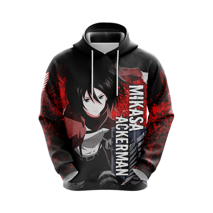 Attack On Titan Hoodie Mikasa Ackerman In Fight Graphic Hoodie Black Red Unisex - Cozy Hoodie For Cold Weather