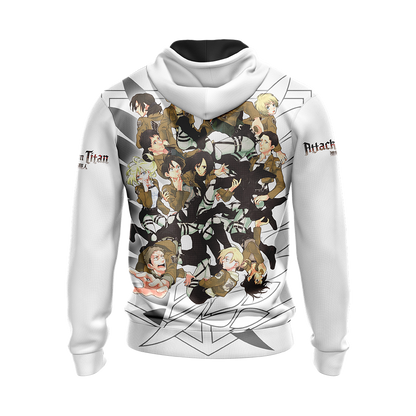 Attack On Titan Hoodie Attack On Titan Chibi Characters Pattern Hoodie White Unisex - Cozy Hoodie For Cold Weather