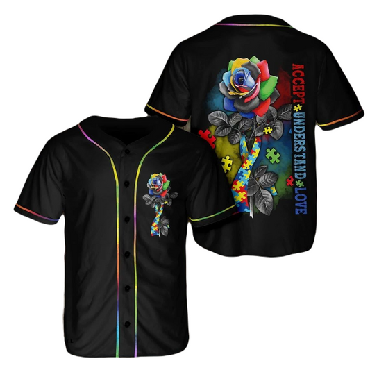 Autism Baseball Jersey Autism Accept Understand Love Rose Jersey Shirt Black Unisex