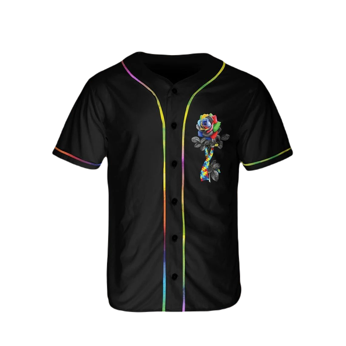 Autism Baseball Jersey Autism Accept Understand Love Rose Jersey Shirt Black Unisex