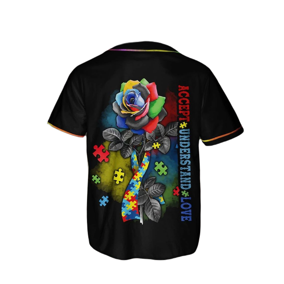 Autism Baseball Jersey Autism Accept Understand Love Rose Jersey Shirt Black Unisex