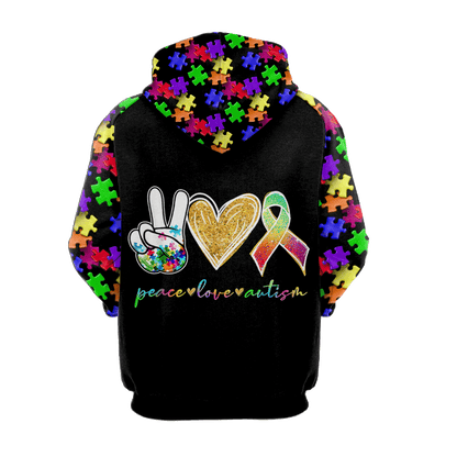 Autism Hoodie Peace Love Autism It'S Ok To Be Different T-Shirt Colorful Unisex - Trendy Gift For Men & Women