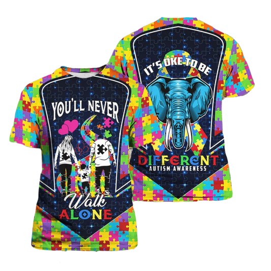 Autism T-Shirt Autism Awareness You’Ll Never Walk Alone T-Shirt Colorful Unisex - Trendy Gift For Men & Women
