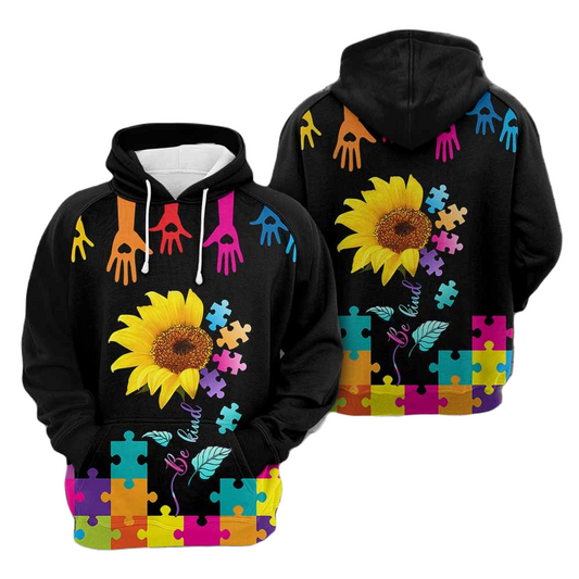 Autism Hoodie Sunflower Be Kind Autism Awareness Hoodie Colorful Unisex - Cozy Hoodie For Cold Weather