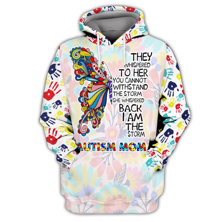 Autism Hoodie She Whispered Back I Am The Storm Autism Mom T-Shirt White Unisex - Trendy Gift For Men & Women