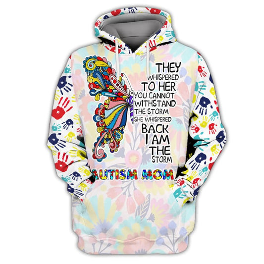 Autism Hoodie She Whispered Back I Am The Storm Autism Mom T-Shirt White Unisex - Trendy Gift For Men & Women
