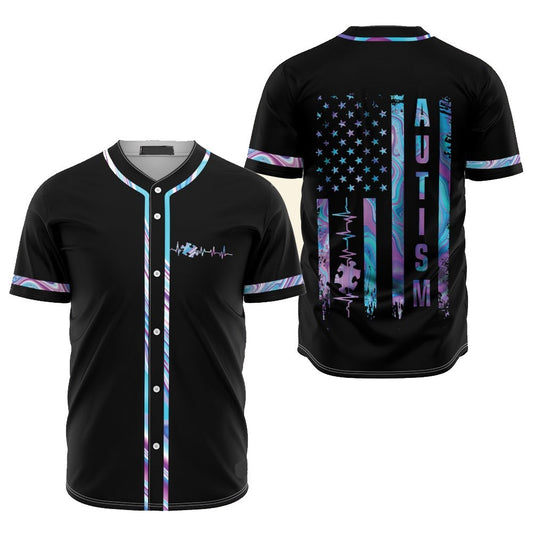 Autism Baseball Jersey Autism Awareness American Flag Graphic Jersey Shirt Black Blue Unisex