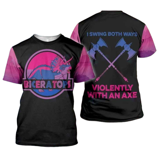 Lgbt T-Shirt Dinosaur I Swing Both Ways T-Shirt Black Pink Unisex - Trendy Gift For Men & Women