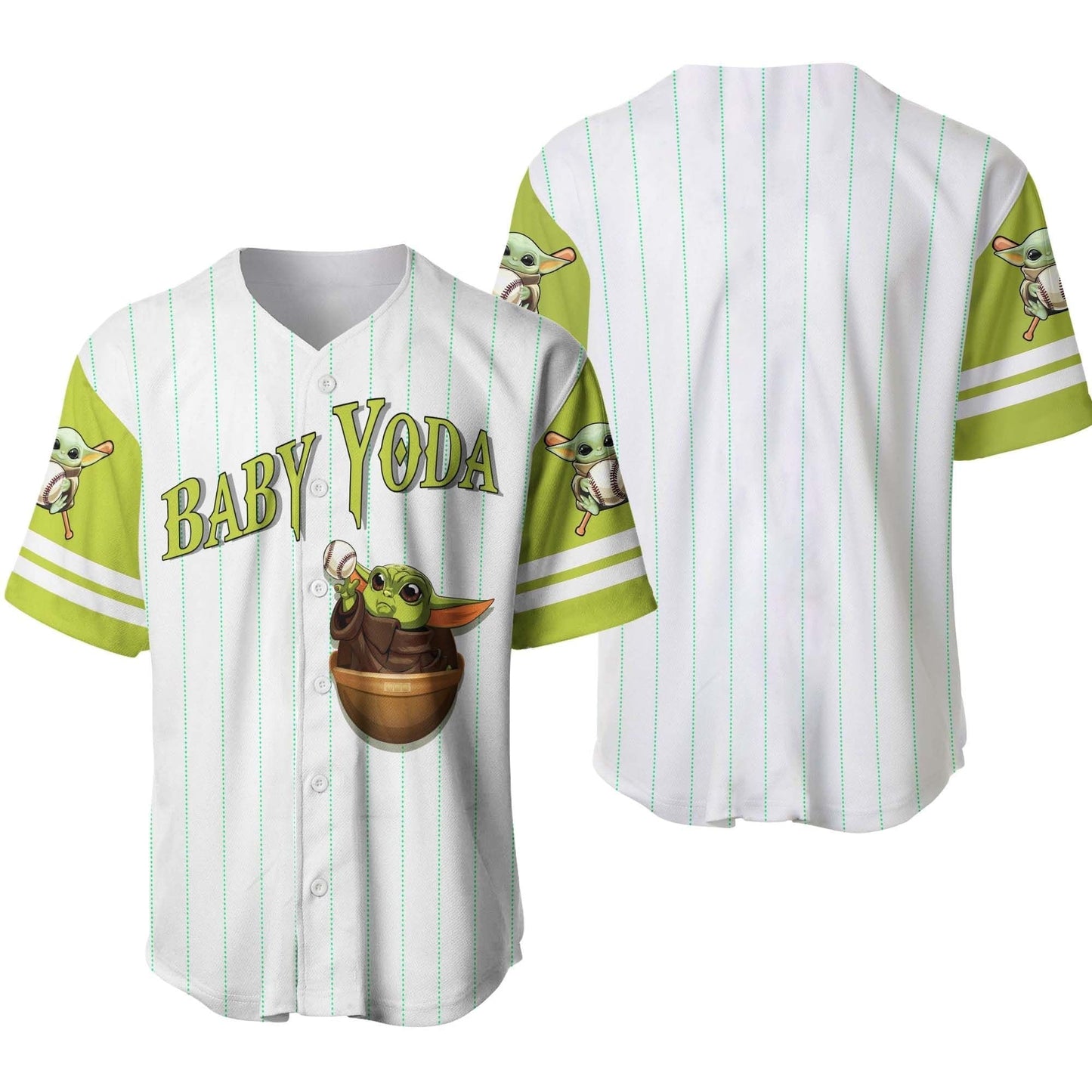 Star Wars Baseball Jersey Baby Grogu Holds Ball Star Wars Jersey Shirt White Green Unisex Adult New Release