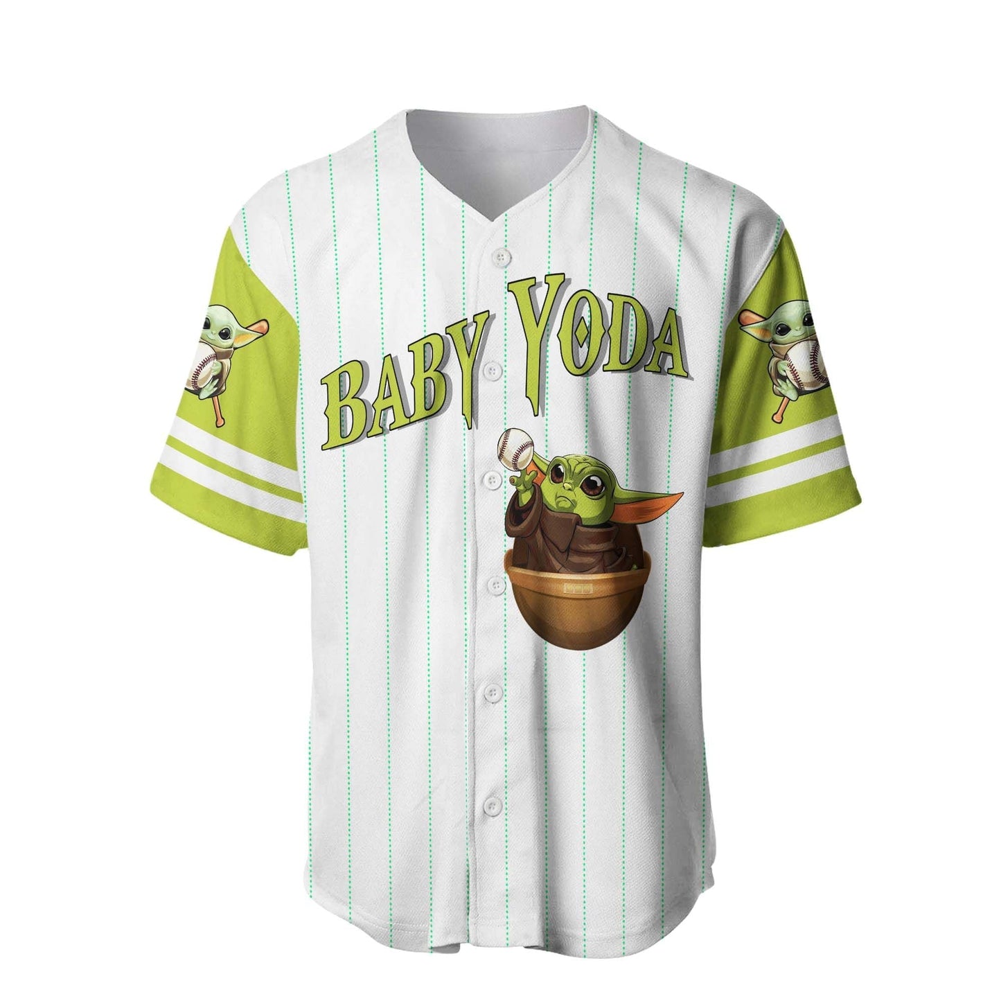 Star Wars Baseball Jersey Baby Grogu Holds Ball Star Wars Jersey Shirt White Green Unisex Adult New Release