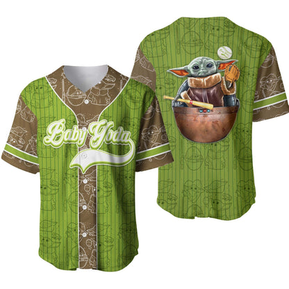 Star Wars Baseball Jersey Baby Grogu Playing Baseball Star Wars Jersey Shirt Green Unisex Adult New Release