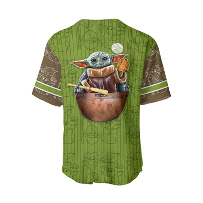 Star Wars Baseball Jersey Baby Grogu Playing Baseball Star Wars Jersey Shirt Green Unisex Adult New Release