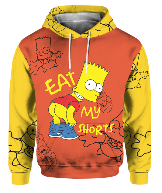 The Sympsons Hoodie Bart Simpson Eat My Shorts Hoodie Orange Yellow Unisex - Cozy Hoodie For Cold Weather