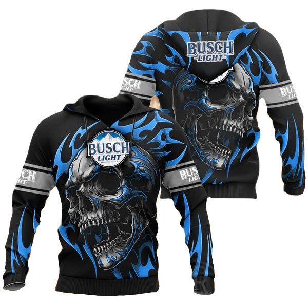 Busch Light Hoodie Busch Light Basic Skull Hoodie Black Whote Unisex - Cozy Hoodie For Cold Weather