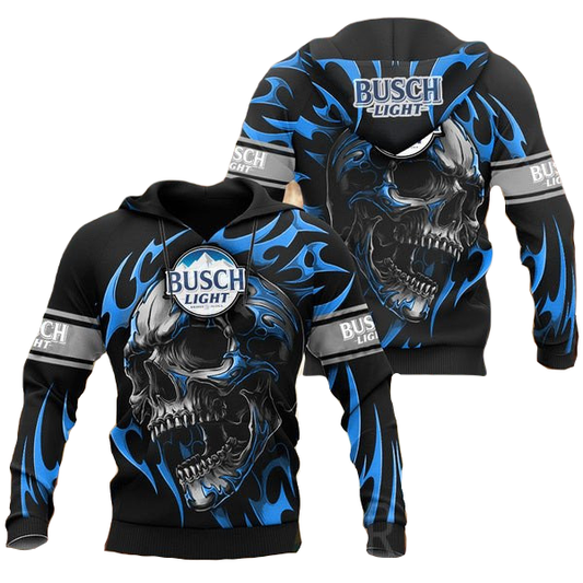 Busch Light Hoodie Busch Light Basic Skull Hoodie Black Whote Unisex - Cozy Hoodie For Cold Weather