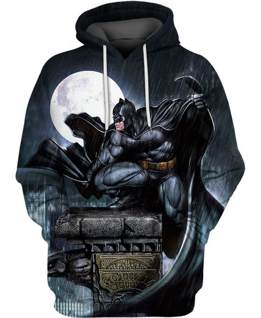 Batman Hoodie Dc Batman On Rooftop Graphic Hoodie Black Unisex - Cozy Hoodie For Cold Weather