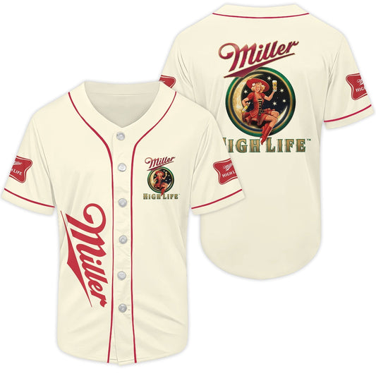 Miller Baseball Jersey Vintage Logo Graphic Beige Miller High Life Jersey Shirt Colorful Unisex Adult New Release