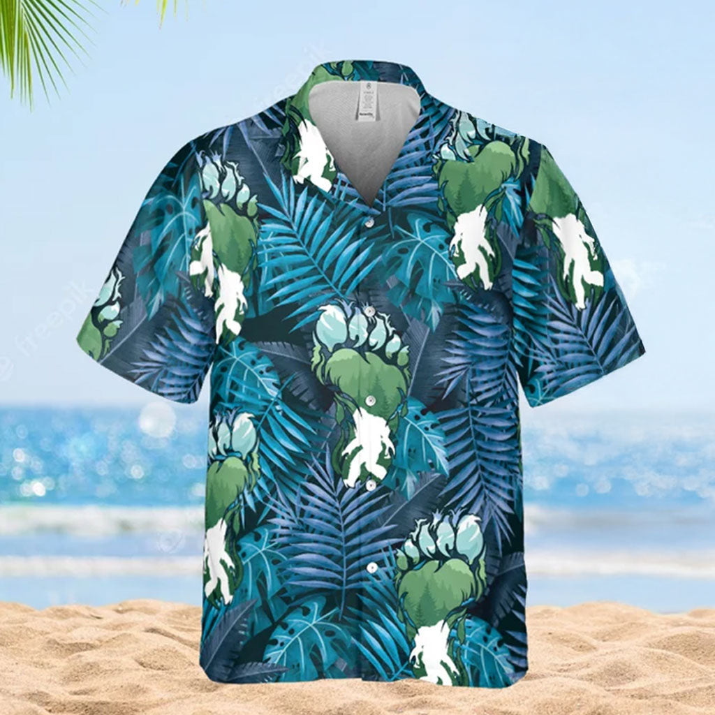 Bigfoot Blue Hawaiian Shirt