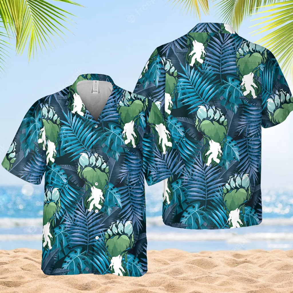 Bigfoot Blue Hawaiian Shirt