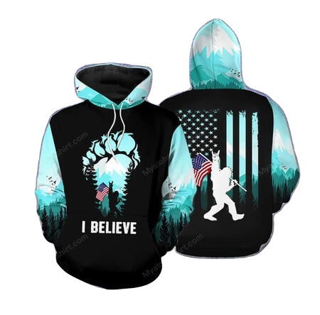 Bigfoot Hoodie Bigfoot I Believe American Flag Hoodie Black Blue Unisex - Cozy Hoodie For Cold Weather