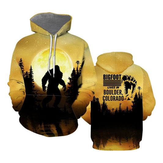 Bigfoot Hoodie Bigfoot Lives In Boulder Colorado Hoodie Yellow Unisex - Cozy Hoodie For Cold Weather