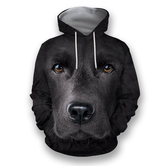 Dog Hoodie Black Labrador Face Graphic T-Shirt Black Unisex - Trendy Gift For Men & Women