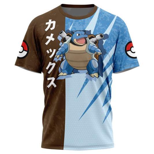 Pokemon T-Shirt Pokemon Blastoise Attack Pose T-Shirt Blue Brown Unisex - Trendy Gift For Men & Women