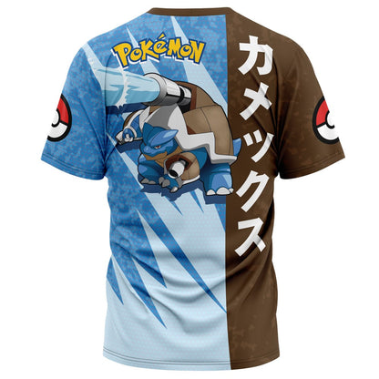 Pokemon T-Shirt Pokemon Blastoise Attack Pose T-Shirt Blue Brown Unisex - Trendy Gift For Men & Women