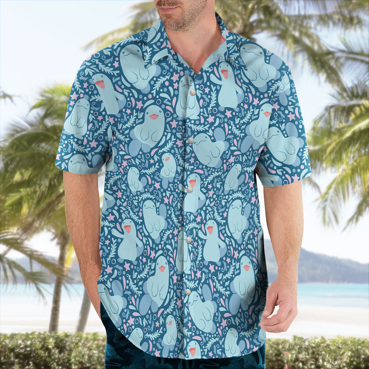 Blue Quagsire Ocean Pattern Pokémon Hawaiian Shirt