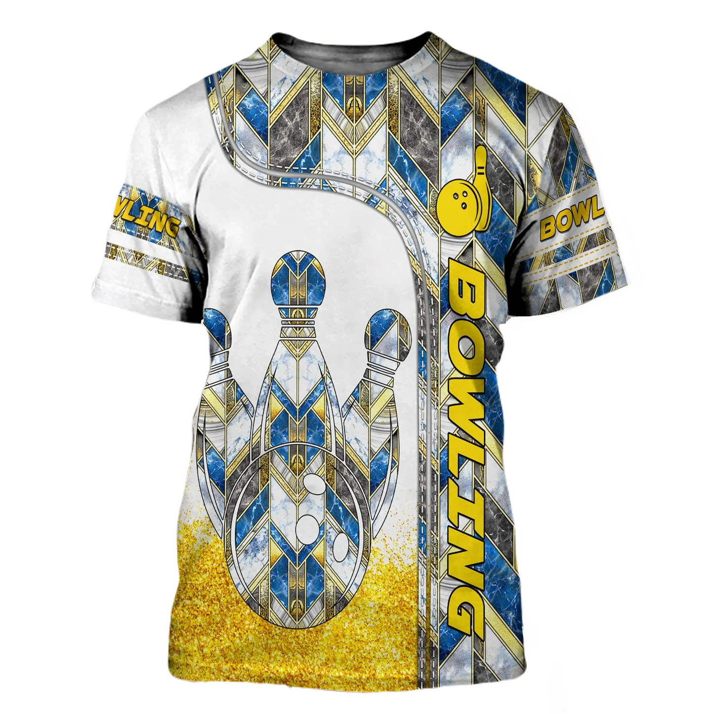 Bowling T-shirt Bowling Pins And Balls Diamond Pattern T-shirt Yellow Blue Unisex