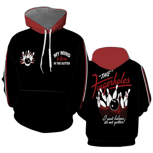 Bowling Hoodie Bowling My Mind Is Always In The Gutter Hoodie Black Red Unisex