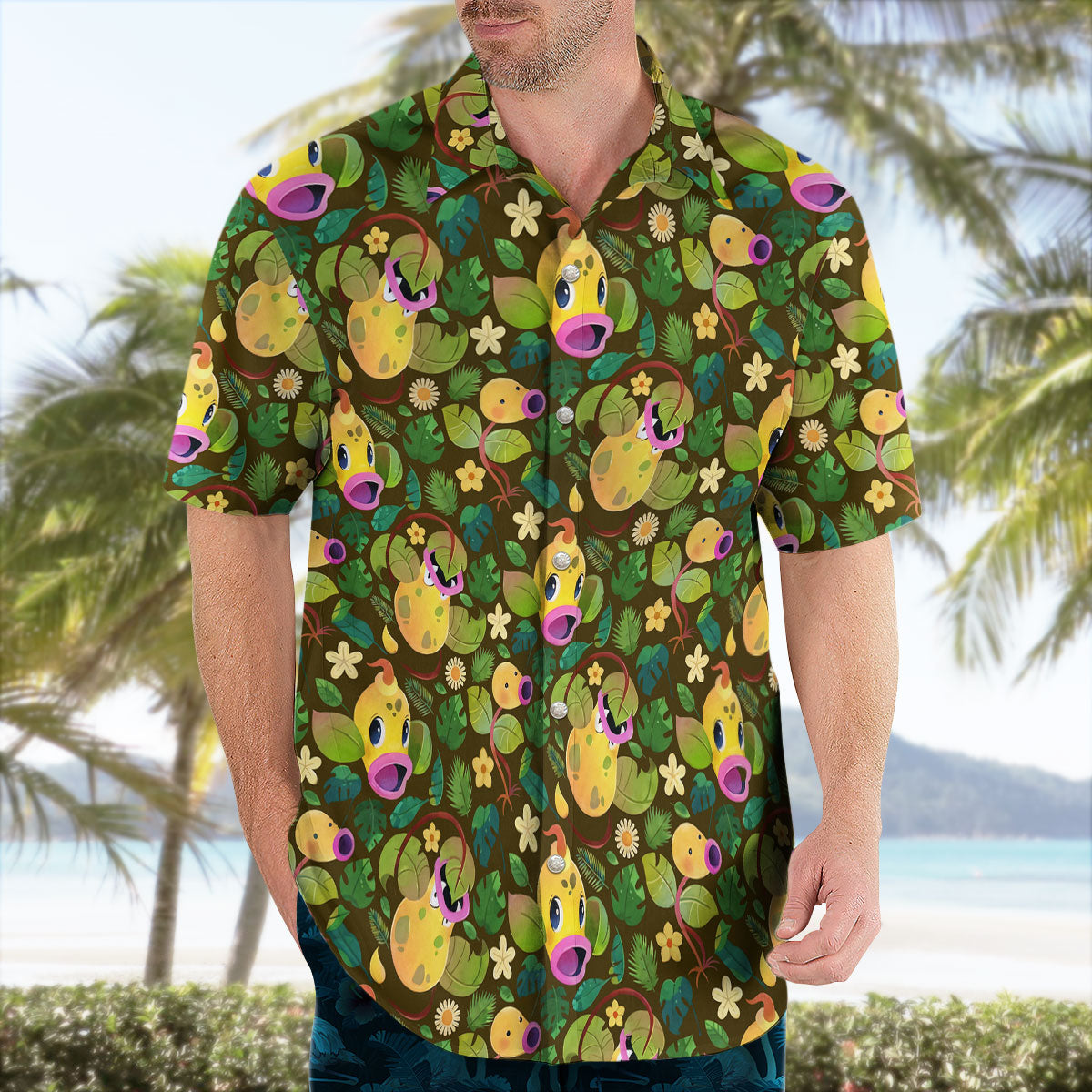 Brown Jungle Bellsprout Pokemon Hawaiian Shirt