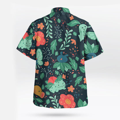 Bulbasaur Chikorita Oddish Pokémon Hawaiian Shirt Floral Print | Tropi Hawaiian Shirts Store