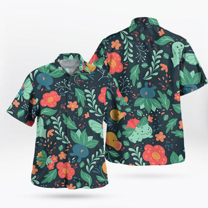 Bulbasaur Chikorita Oddish Pokémon Hawaiian Shirt Floral Print | Tropi Hawaiian Shirts Store