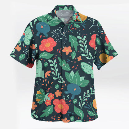 Bulbasaur Chikorita Oddish Pokémon Hawaiian Shirt Floral Print | Tropi Hawaiian Shirts Store