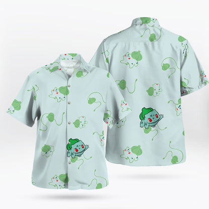 Bulbasaur Pokémon Hawaiian Shirt Cute Green Leaf Print | Tropi Hawaiian Shirts Store