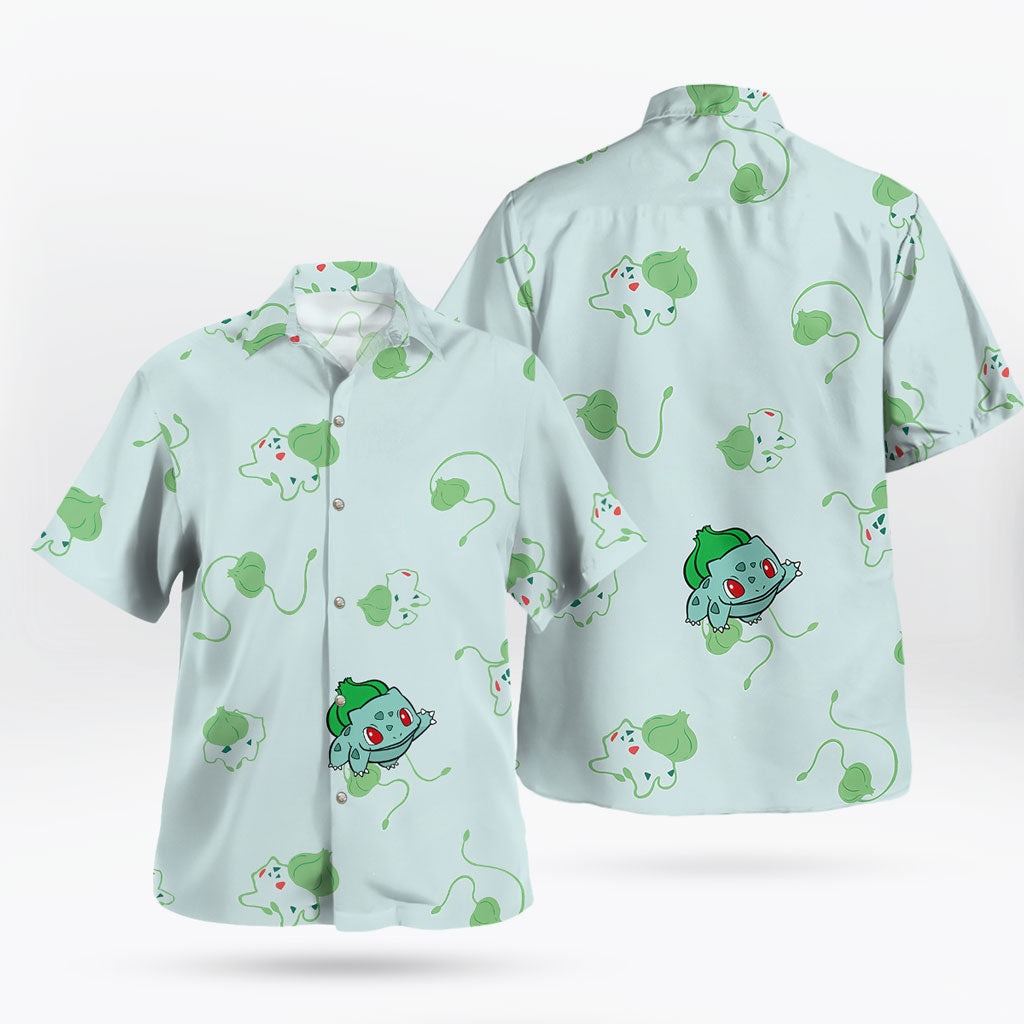 Bulbasaur Pokémon Hawaiian Shirt Cute Green Leaf Print | Tropi Hawaiian Shirts Store