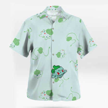 Bulbasaur Pokémon Hawaiian Shirt Cute Green Leaf Print | Tropi Hawaiian Shirts Store