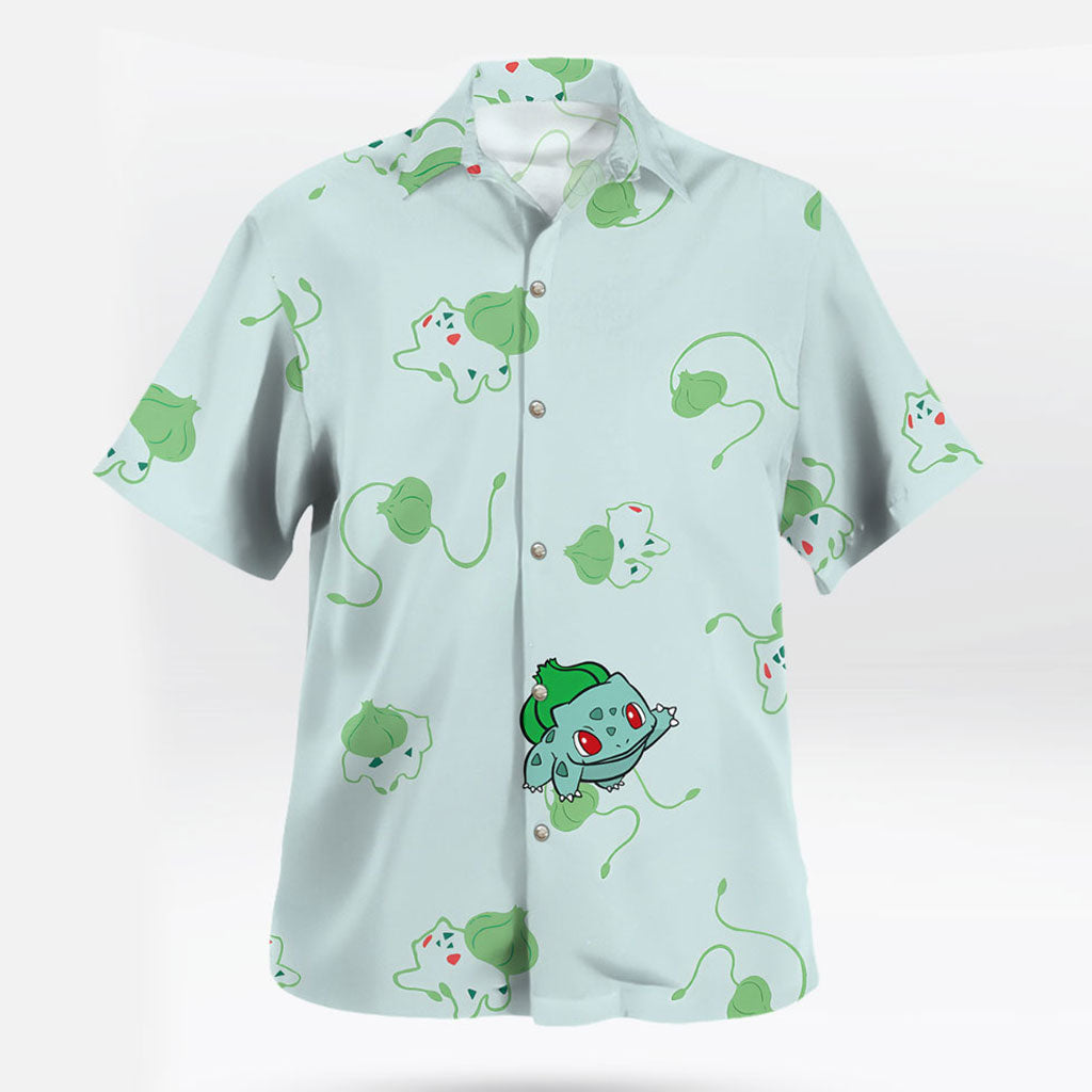 Bulbasaur Pokémon Hawaiian Shirt Cute Green Leaf Print | Tropi Hawaiian Shirts Store