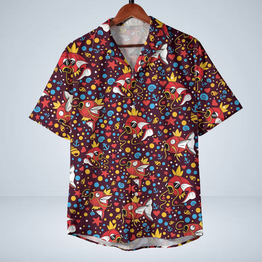 Burgundy Magikarp Pattern Pokemon Hawaiian Shirt