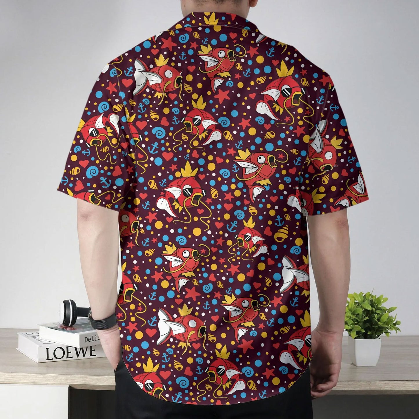 Burgundy Magikarp Pattern Pokemon Hawaiian Shirt