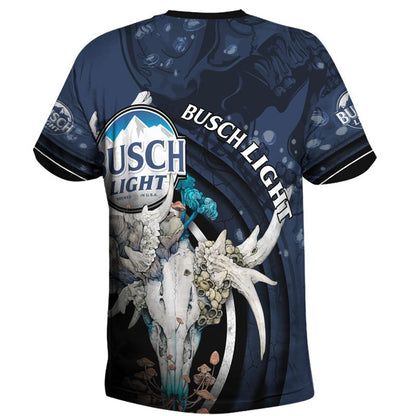 Busch Light T-Shirt Busch Light Deer Skull With Mushrooms T-Shirt Blue Unisex - Trendy Gift For Men & Women