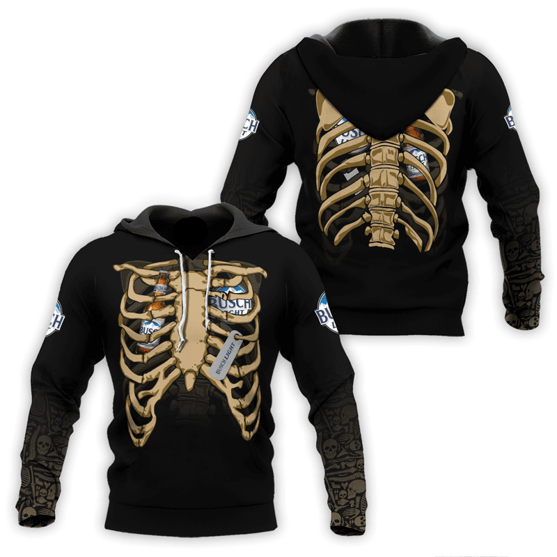 Busch Light Hoodie Busch Light Halloween Ribcage Hoodie Black Unisex - Cozy Hoodie For Cold Weather