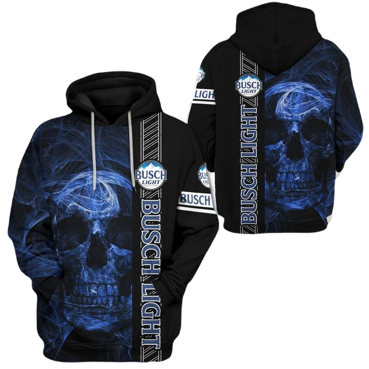 Busch Light Hoodie Busch Light Smoking Skull Hoodie Black Blue Unisex - Cozy Hoodie For Cold Weather