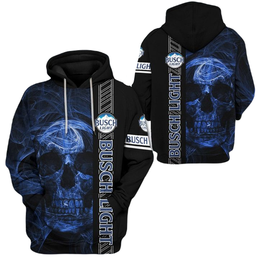 Busch Light Hoodie Busch Light Skull Smoke Graphic T-Shirt Black Unisex - Trendy Gift For Men & Women